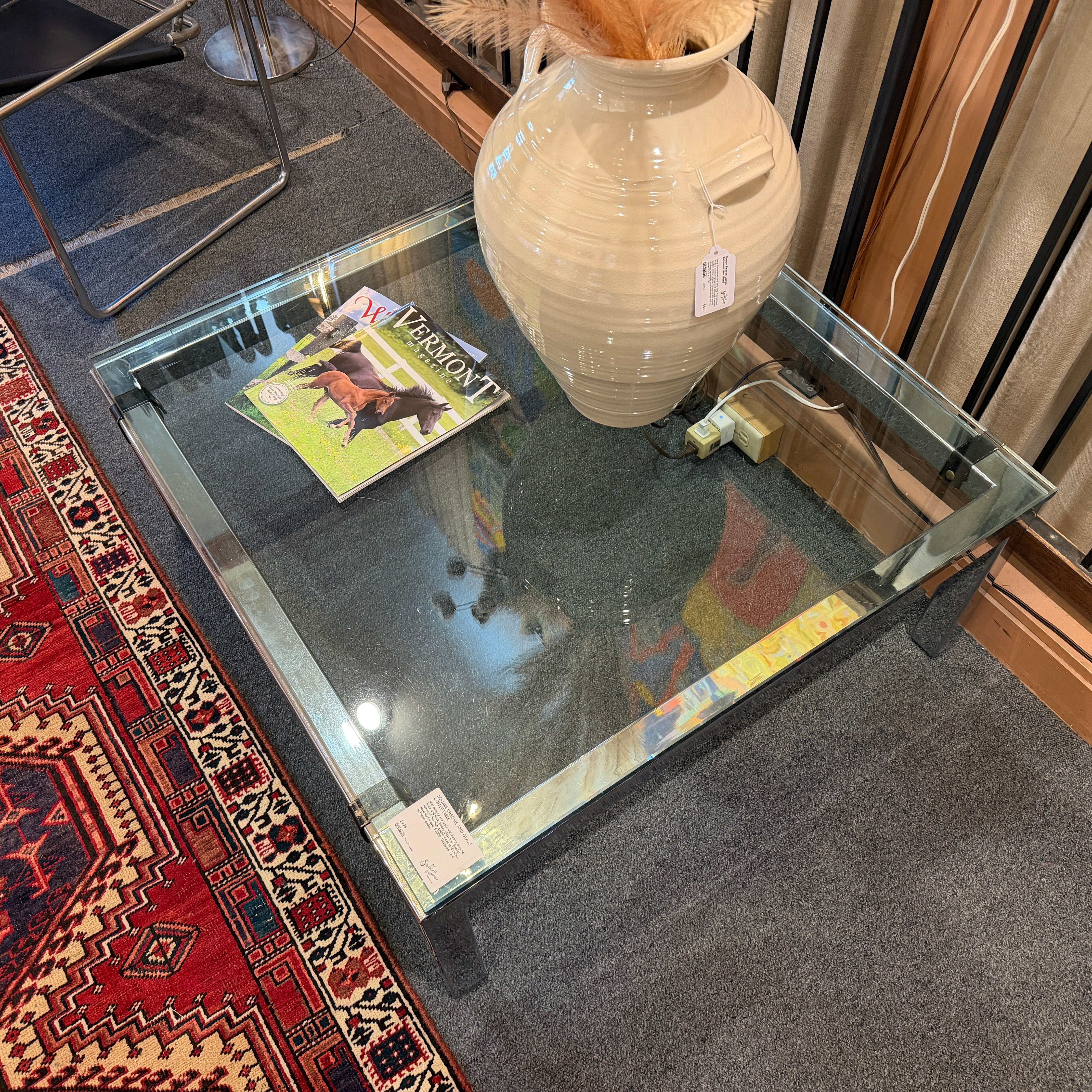 Square Chrome and Glass Coffee Table