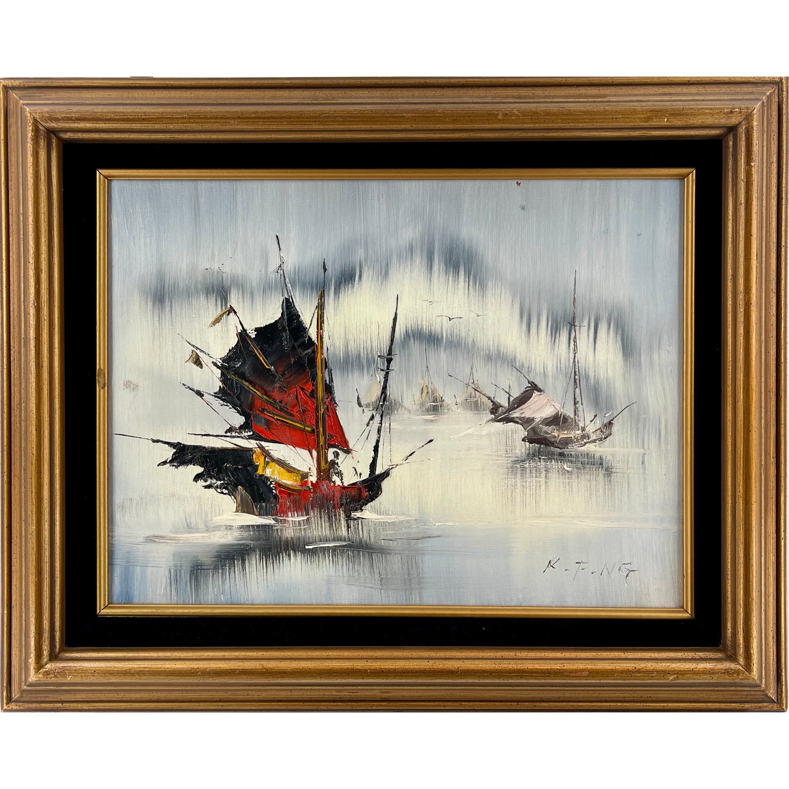 Pair of K.F. Ng Expressionist abstract oils