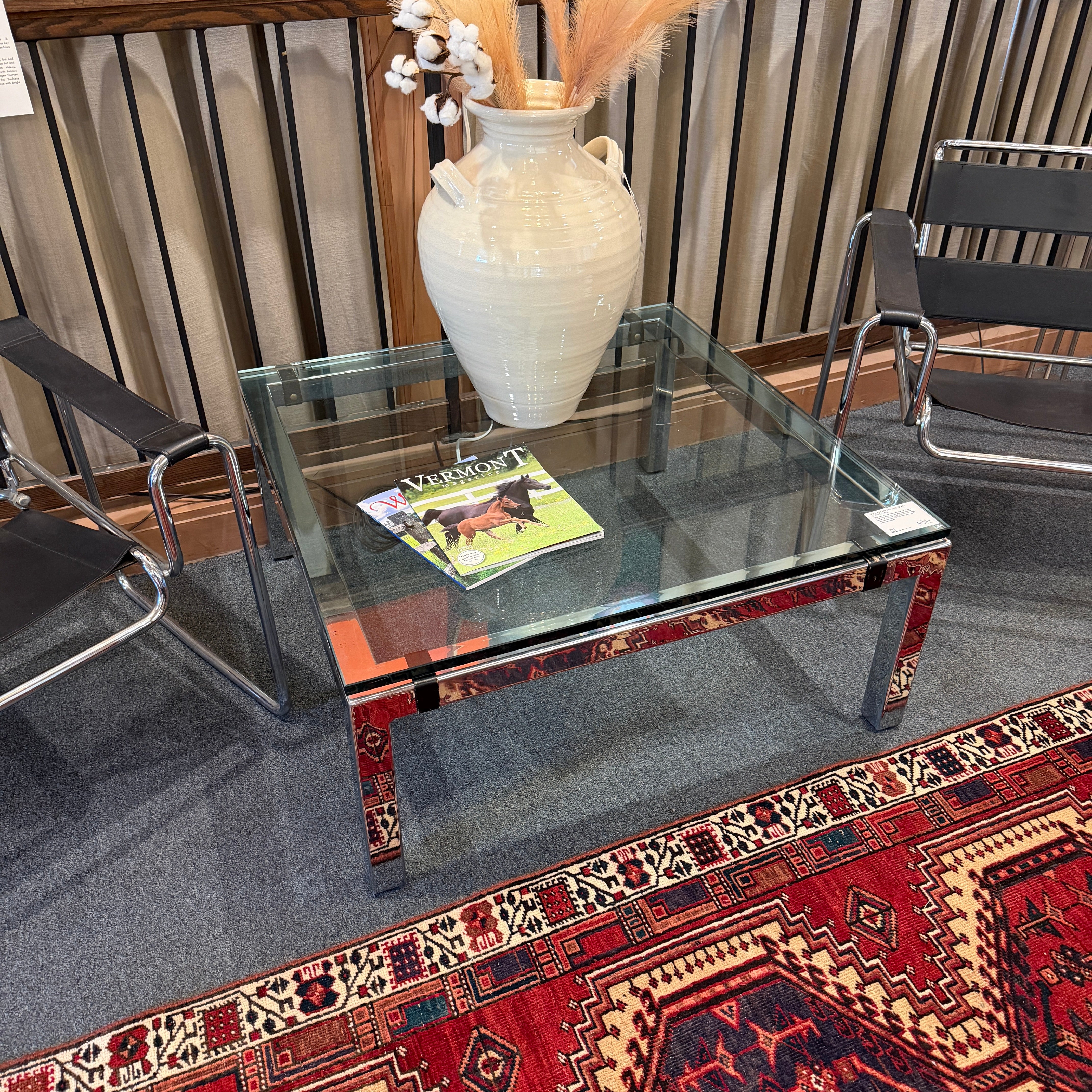 Square Chrome and Glass Coffee Table