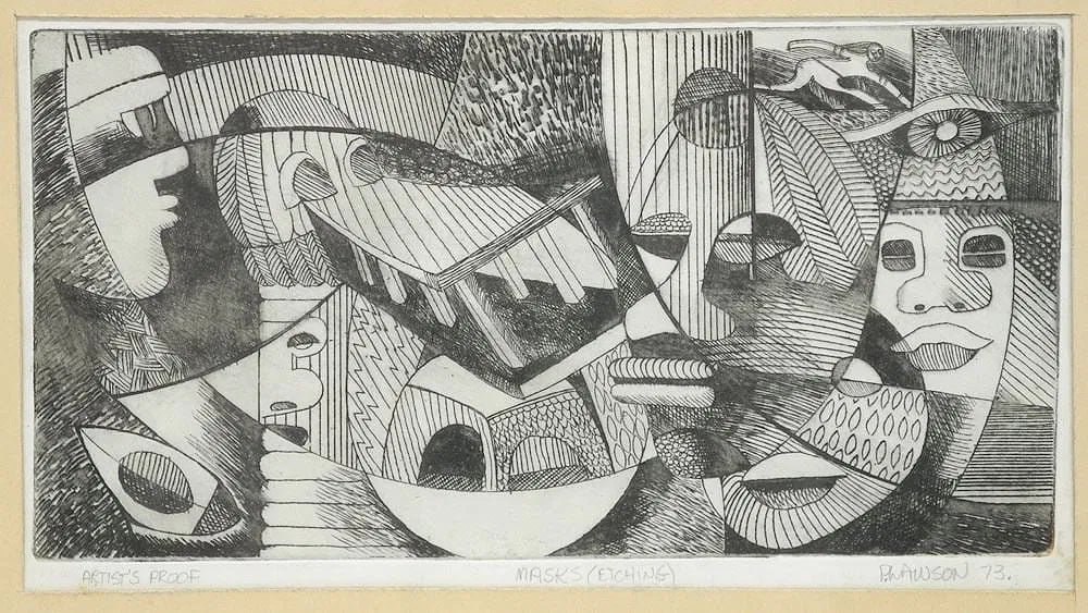 "Masks"  Etching ~ Peter Lawson