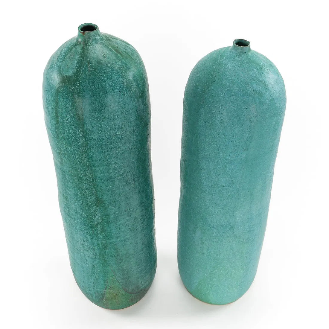 Pair Tall Turquoise Studio Vases