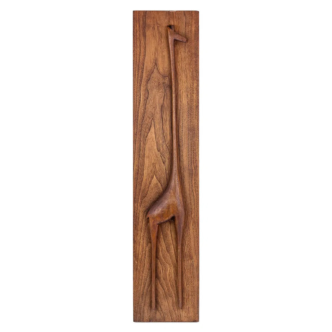 Mid Century Bas Relief Teak Giraffe Plaque