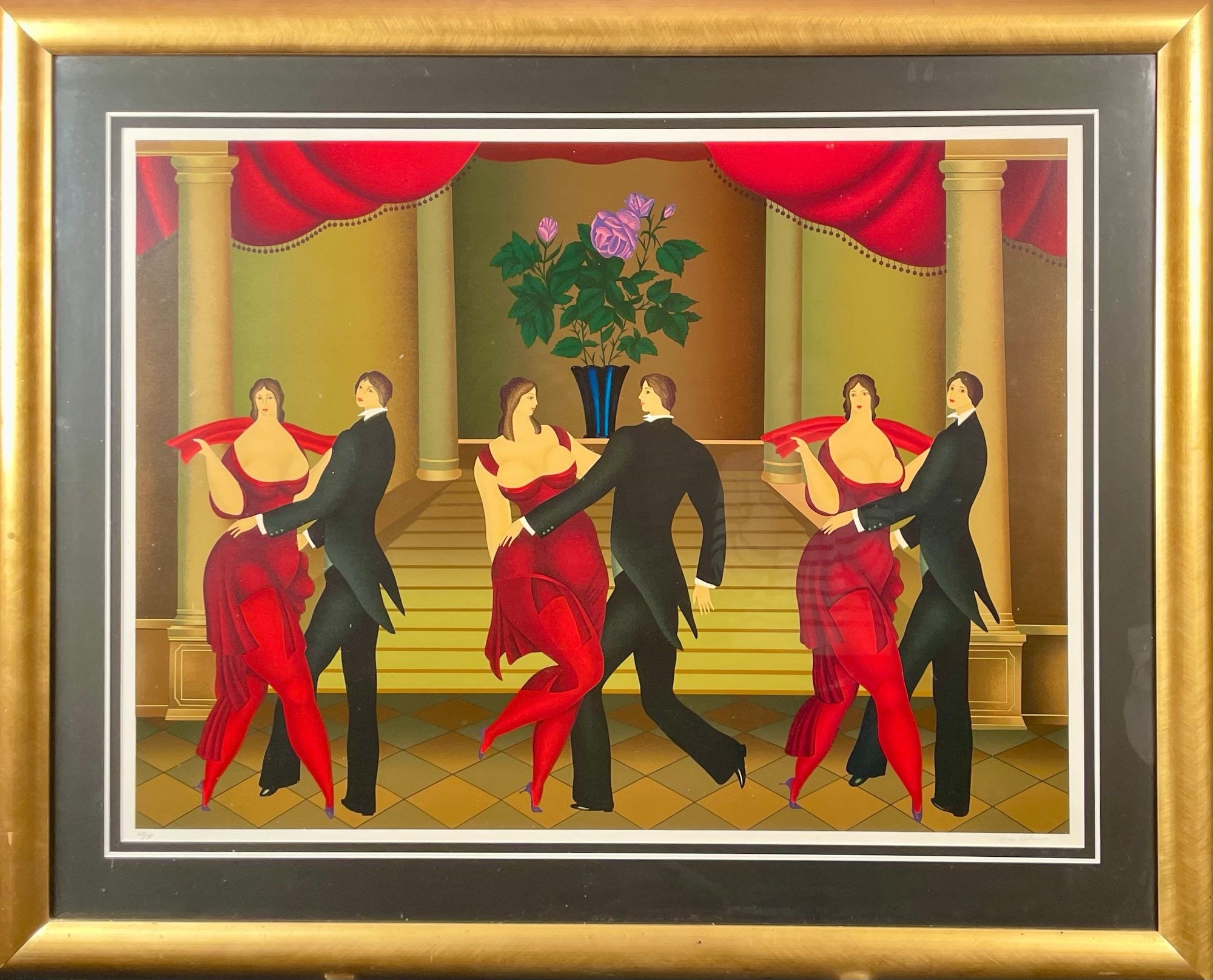 Igor Galanin serigraph, dancers in ballroom