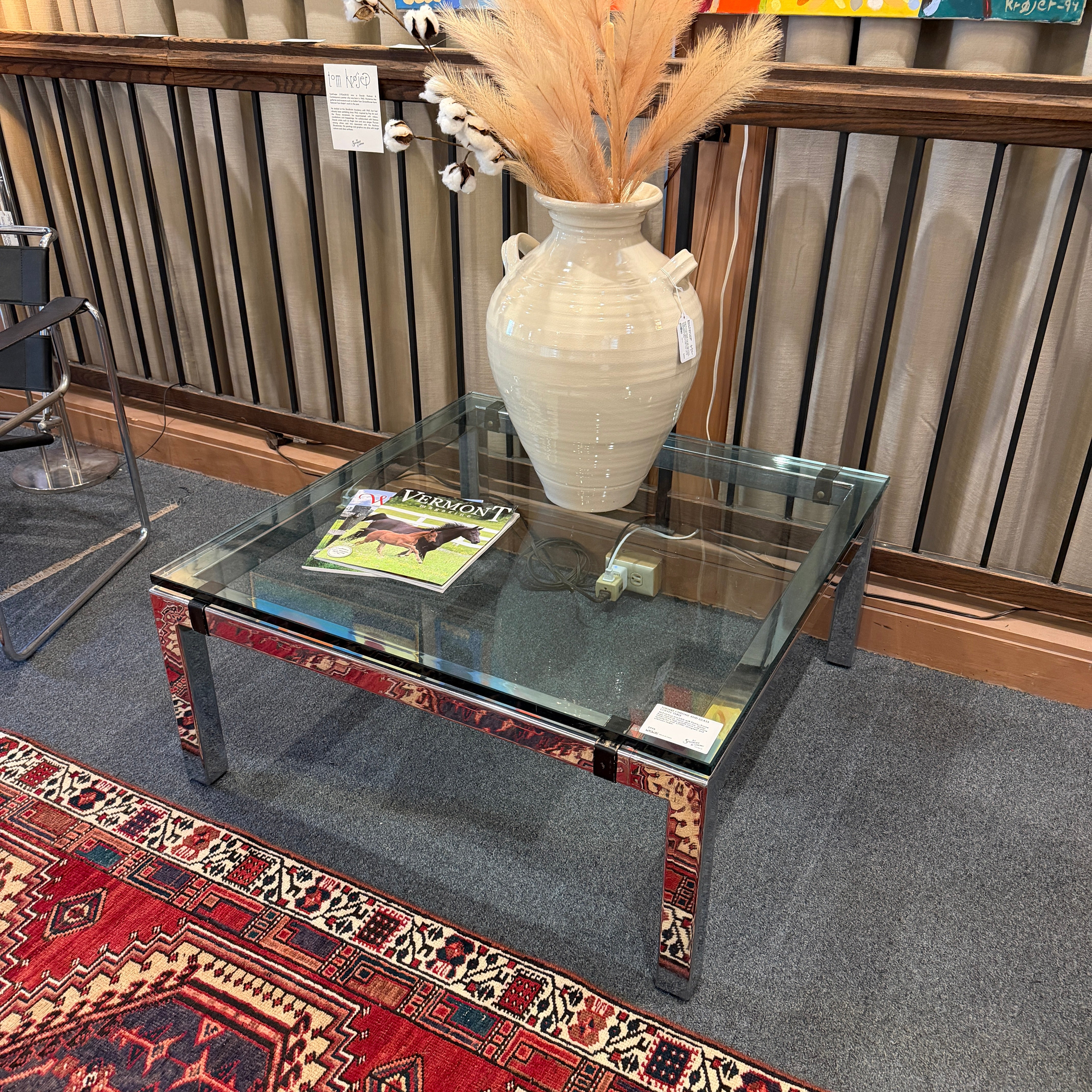 Square Chrome and Glass Coffee Table