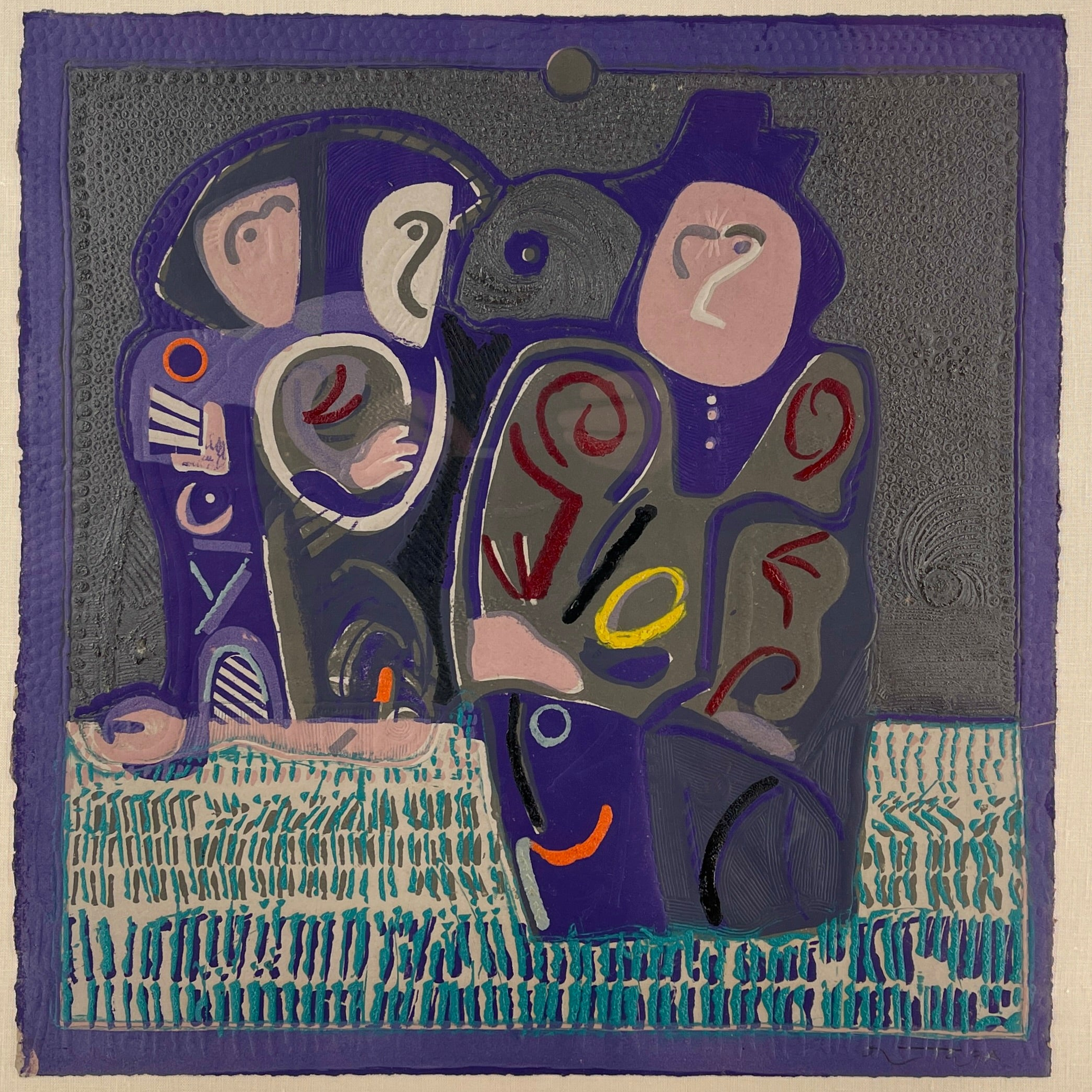 Three figures, purple and blue - José Ortega