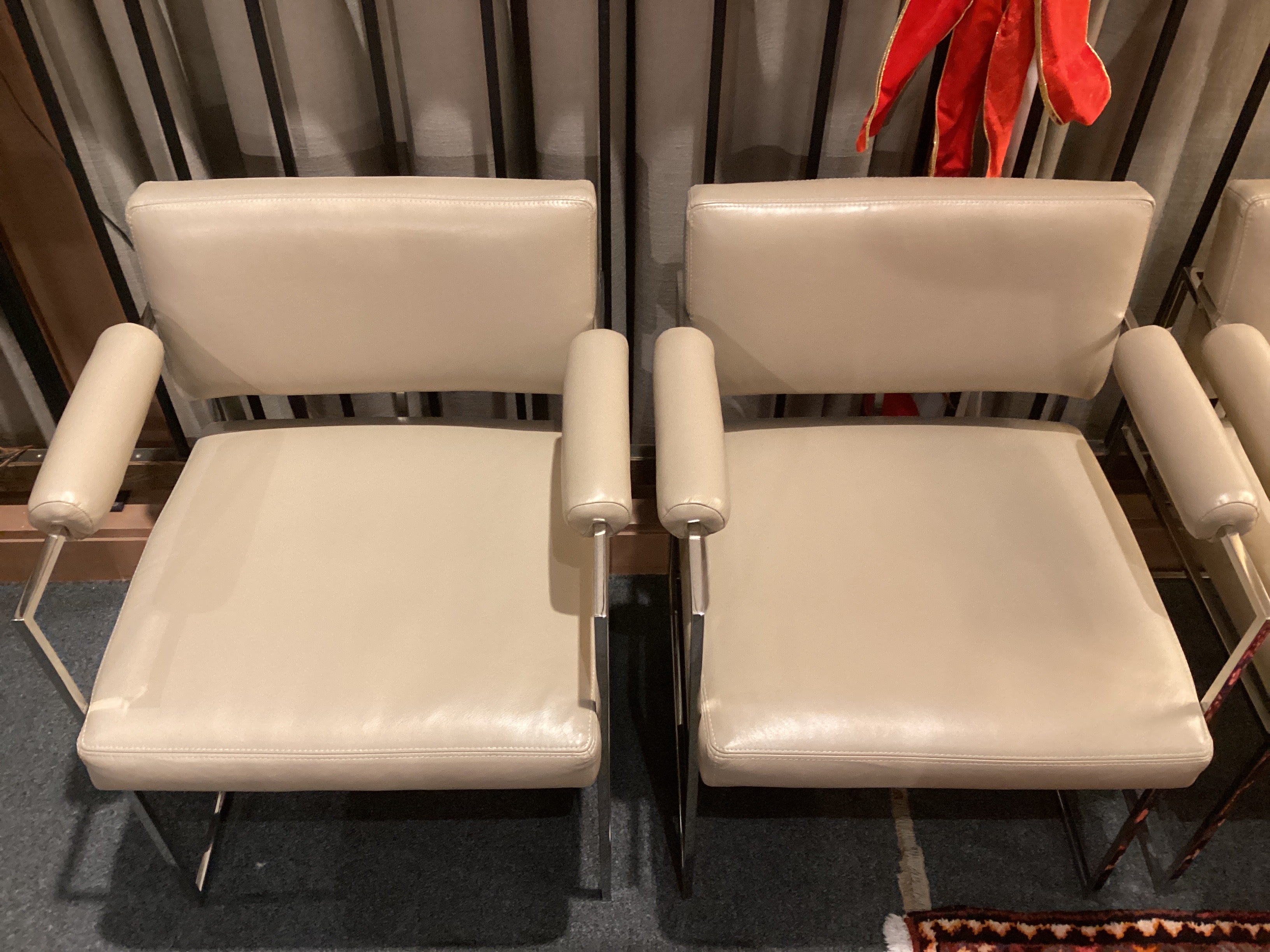 Set 6 Ivory Leather & Chrome Dining Chairs