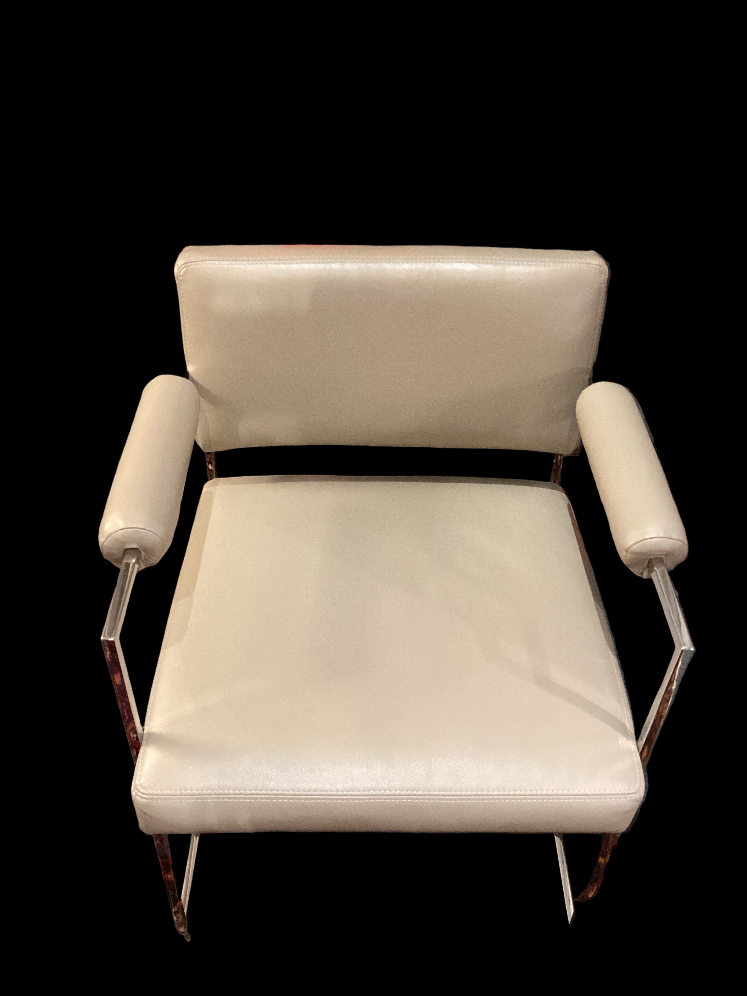 Set 6 Ivory Leather & Chrome Dining Chairs
