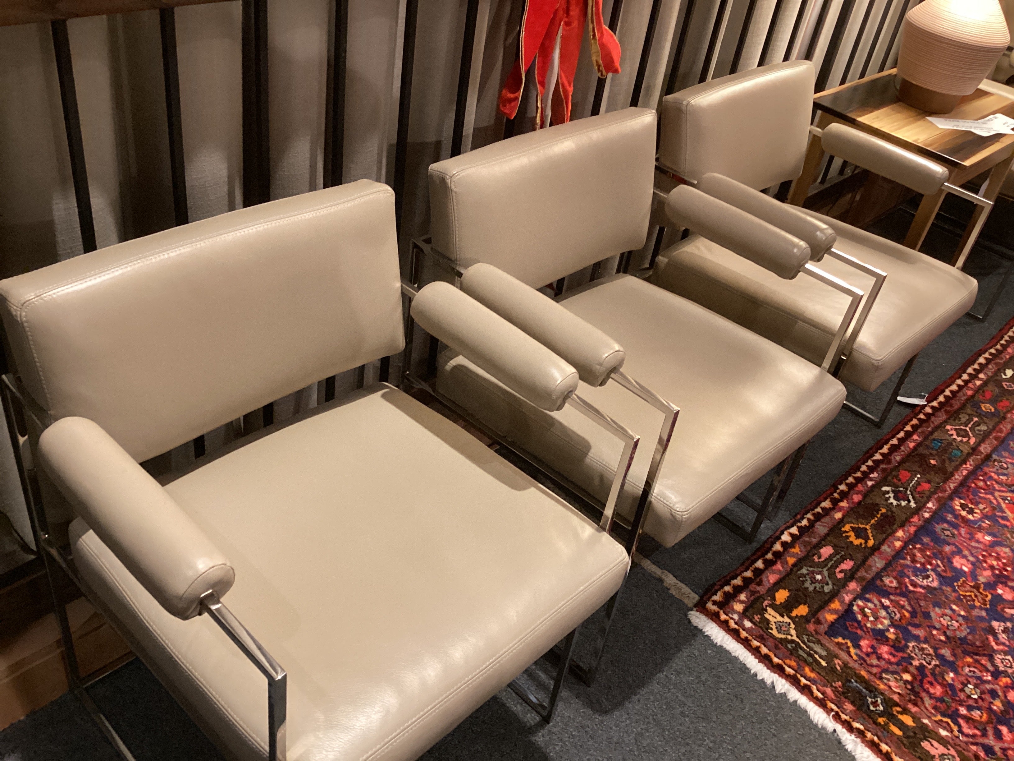 Set 6 Ivory Leather & Chrome Dining Chairs