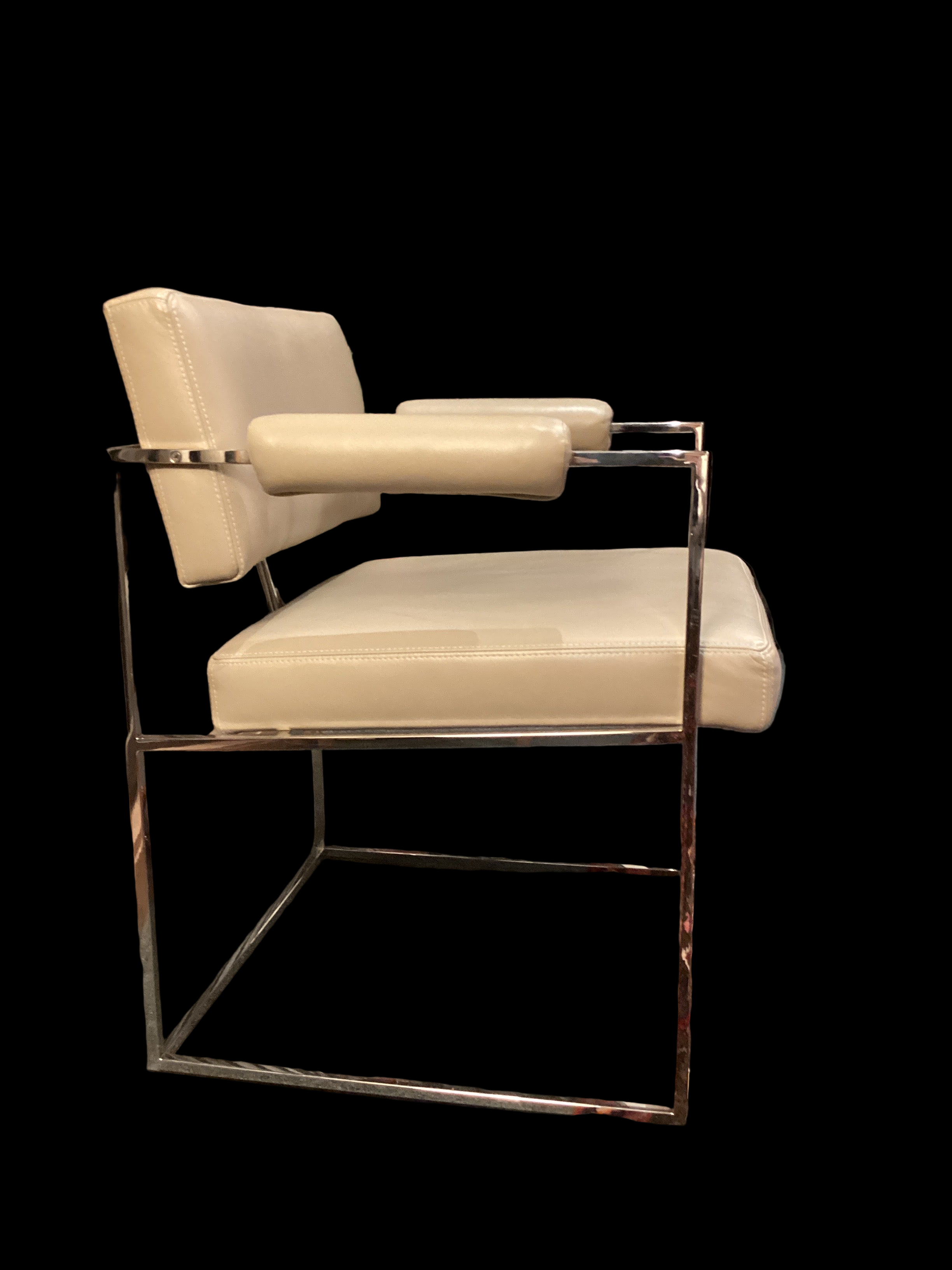 Set 6 Ivory Leather & Chrome Dining Chairs
