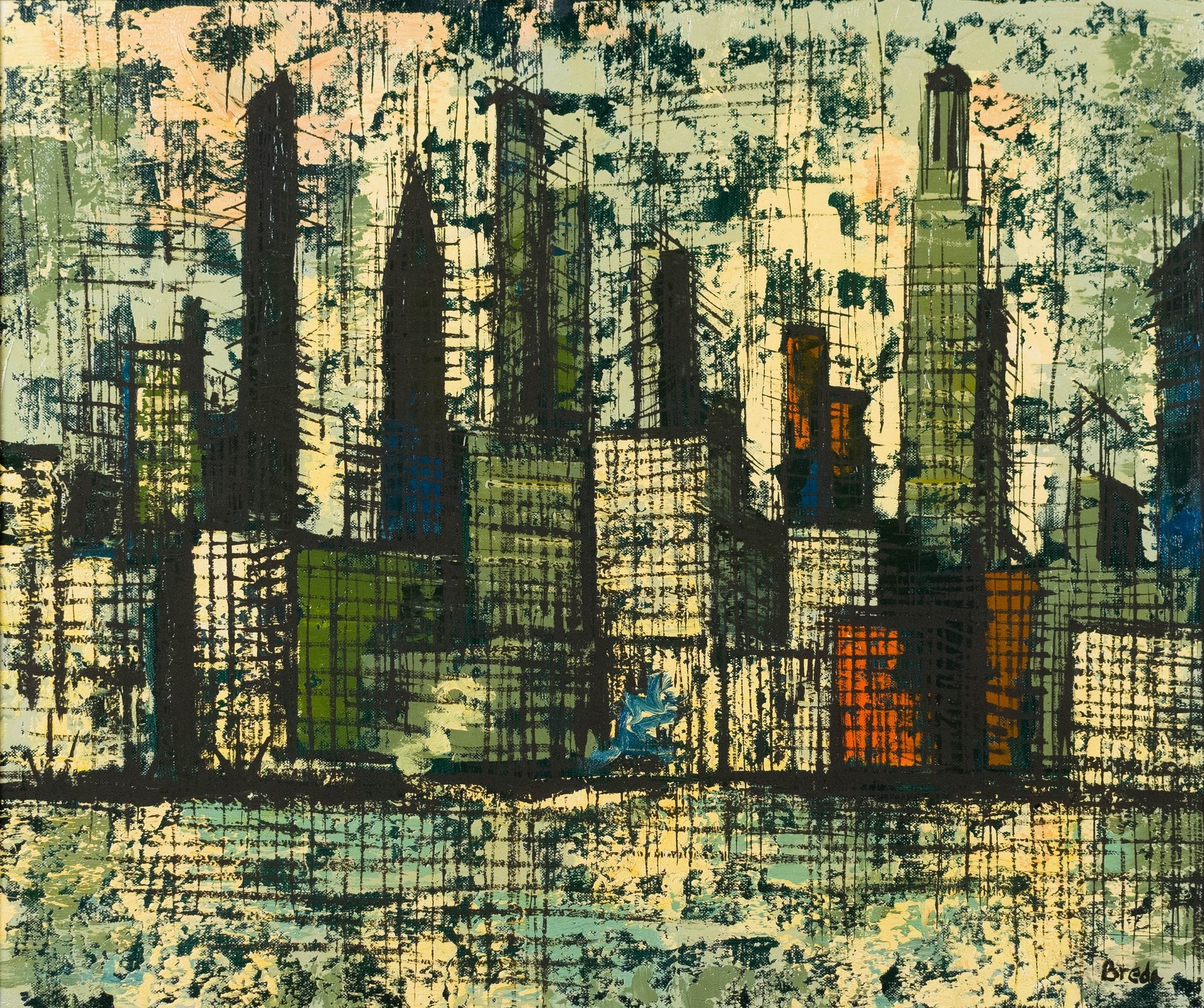 20th C. Oil, Cityscape, Signed Breda