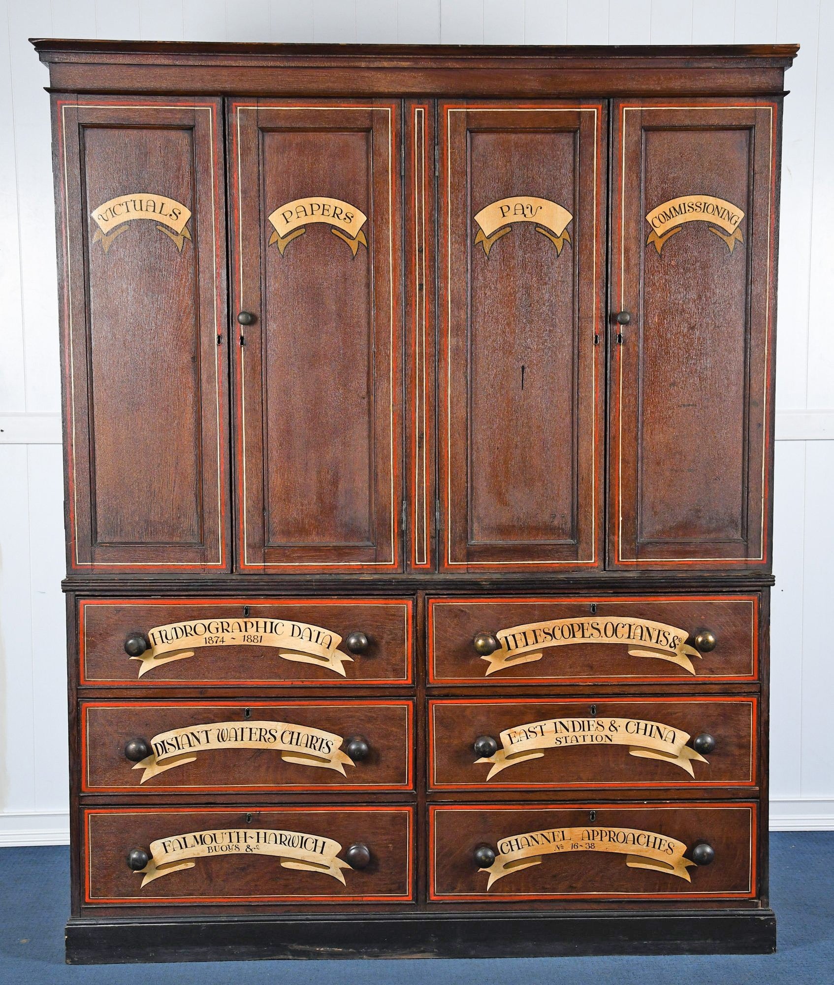 Nautical Painted Two-piece Cabinet