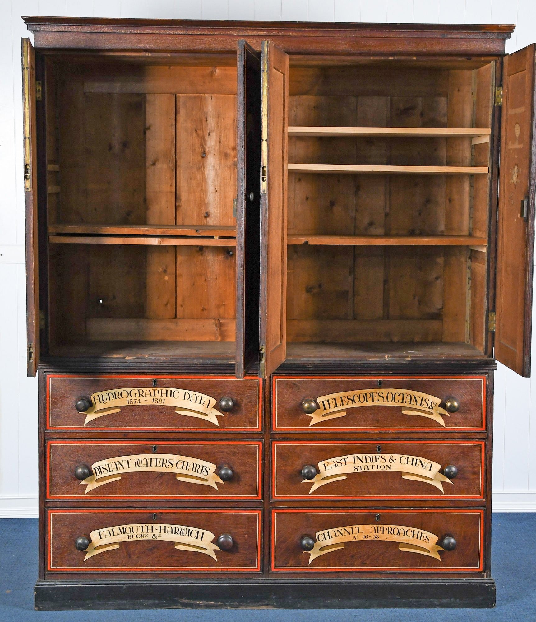 Nautical Painted Two-piece Cabinet