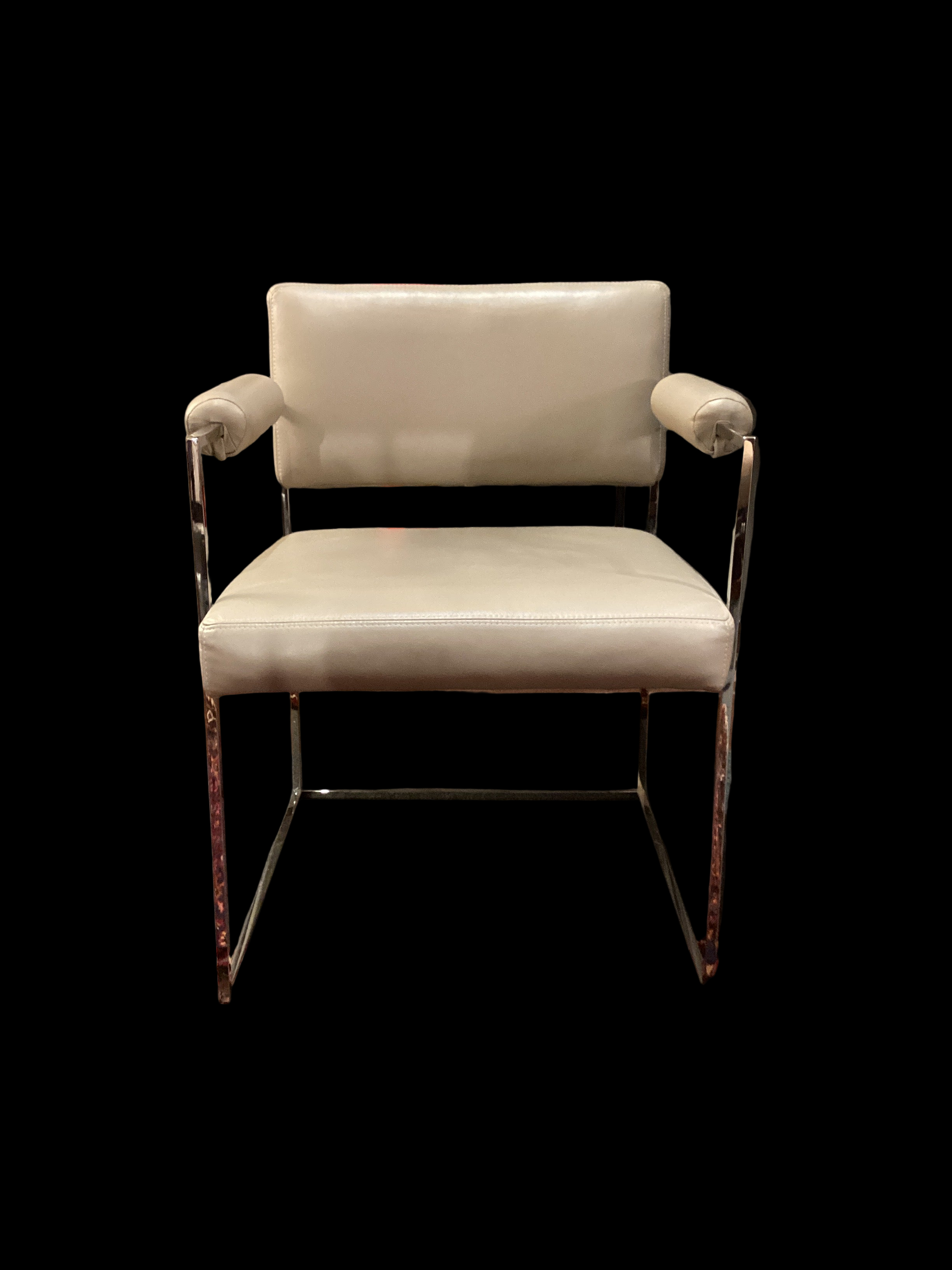 Set 6 Ivory Leather & Chrome Dining Chairs