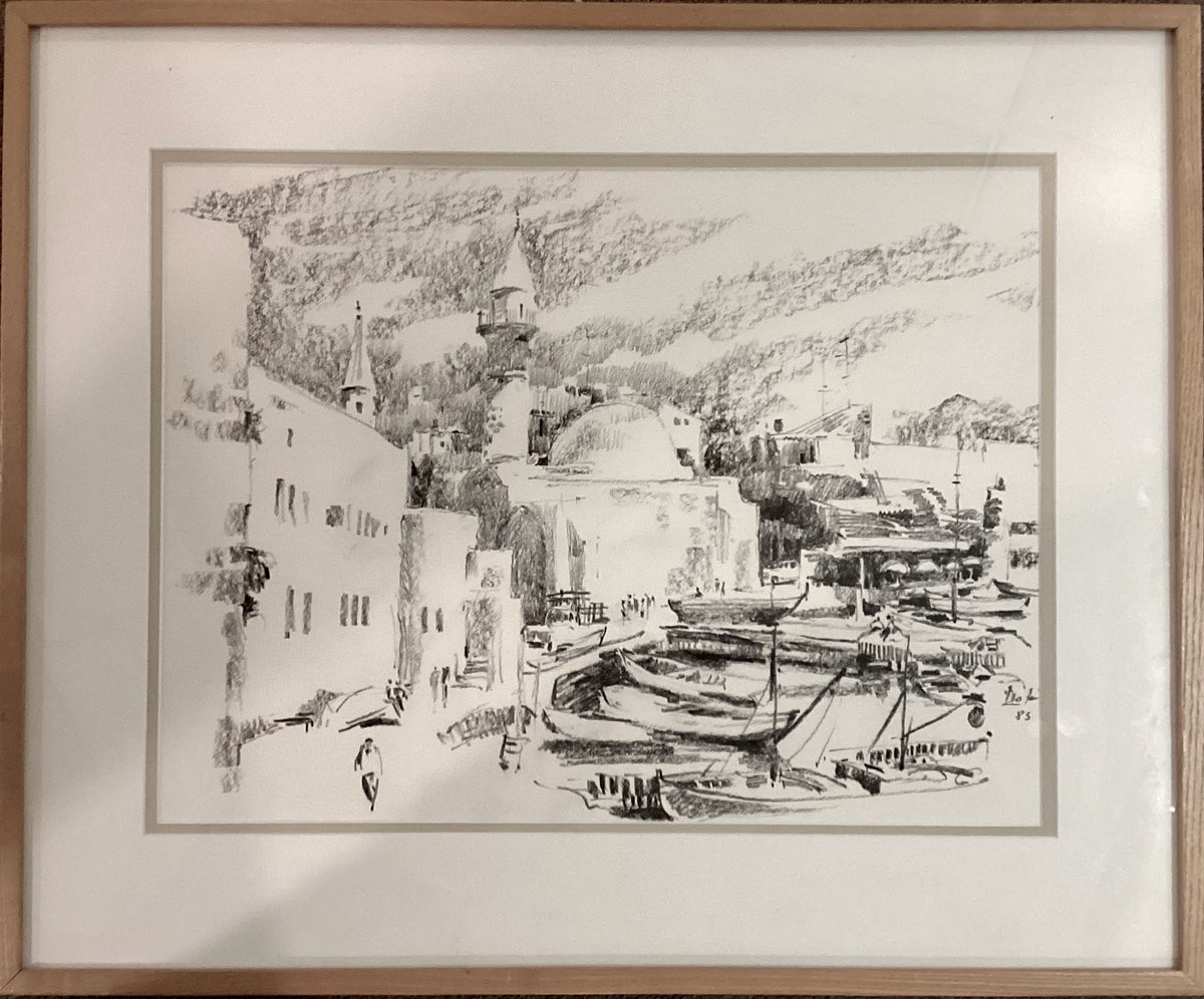 Charcoal drawing "The Port at Jaffa"