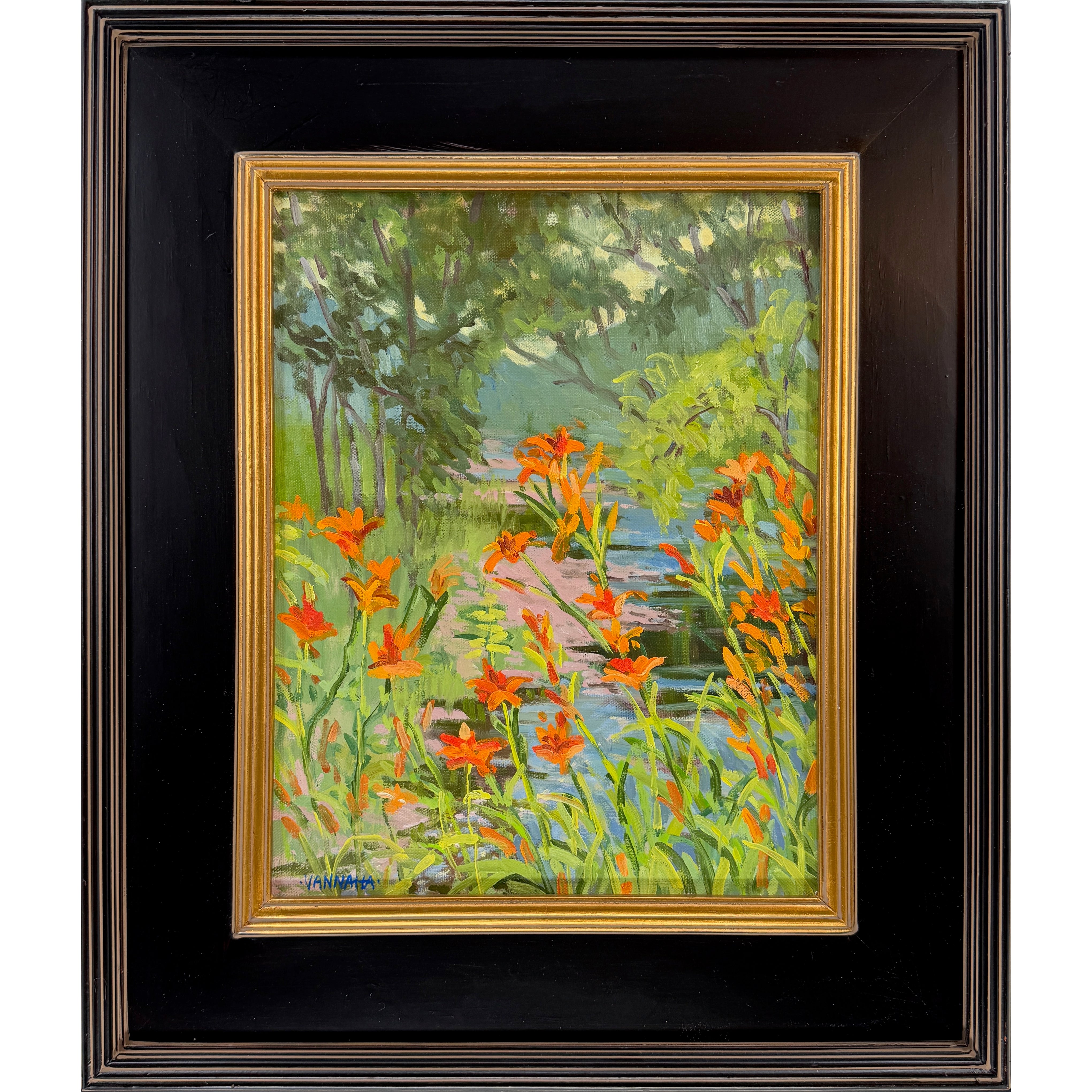 "Tiger Lillies on Ottaquechee River, Woodstock" - Lynn VanNatta