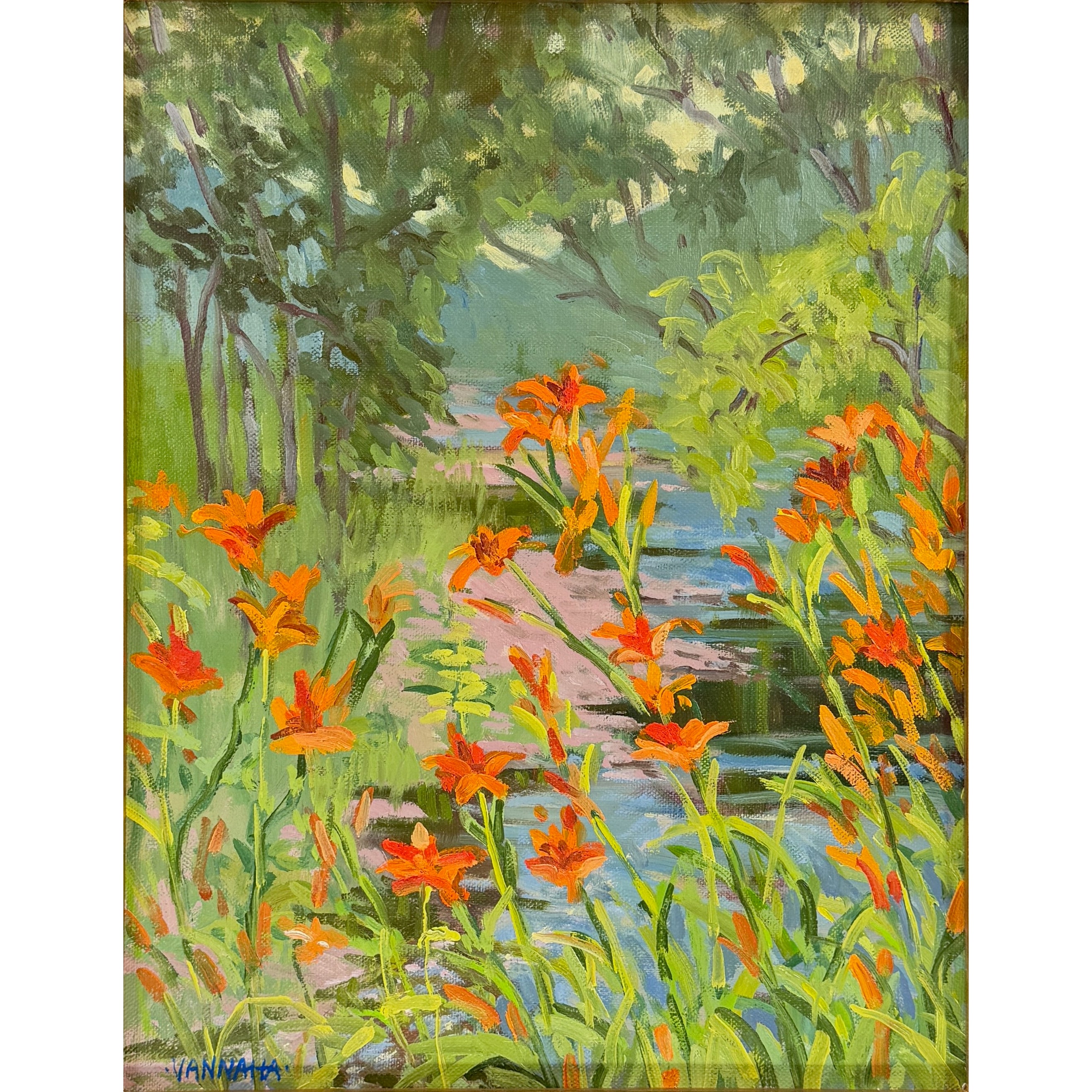 "Tiger Lillies on Ottaquechee River, Woodstock" - Lynn VanNatta