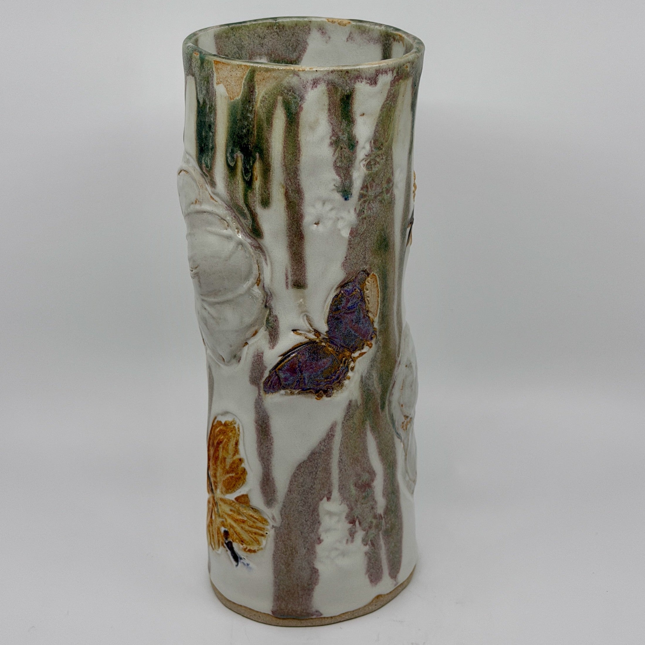 Vase With Butterfly & Flowers