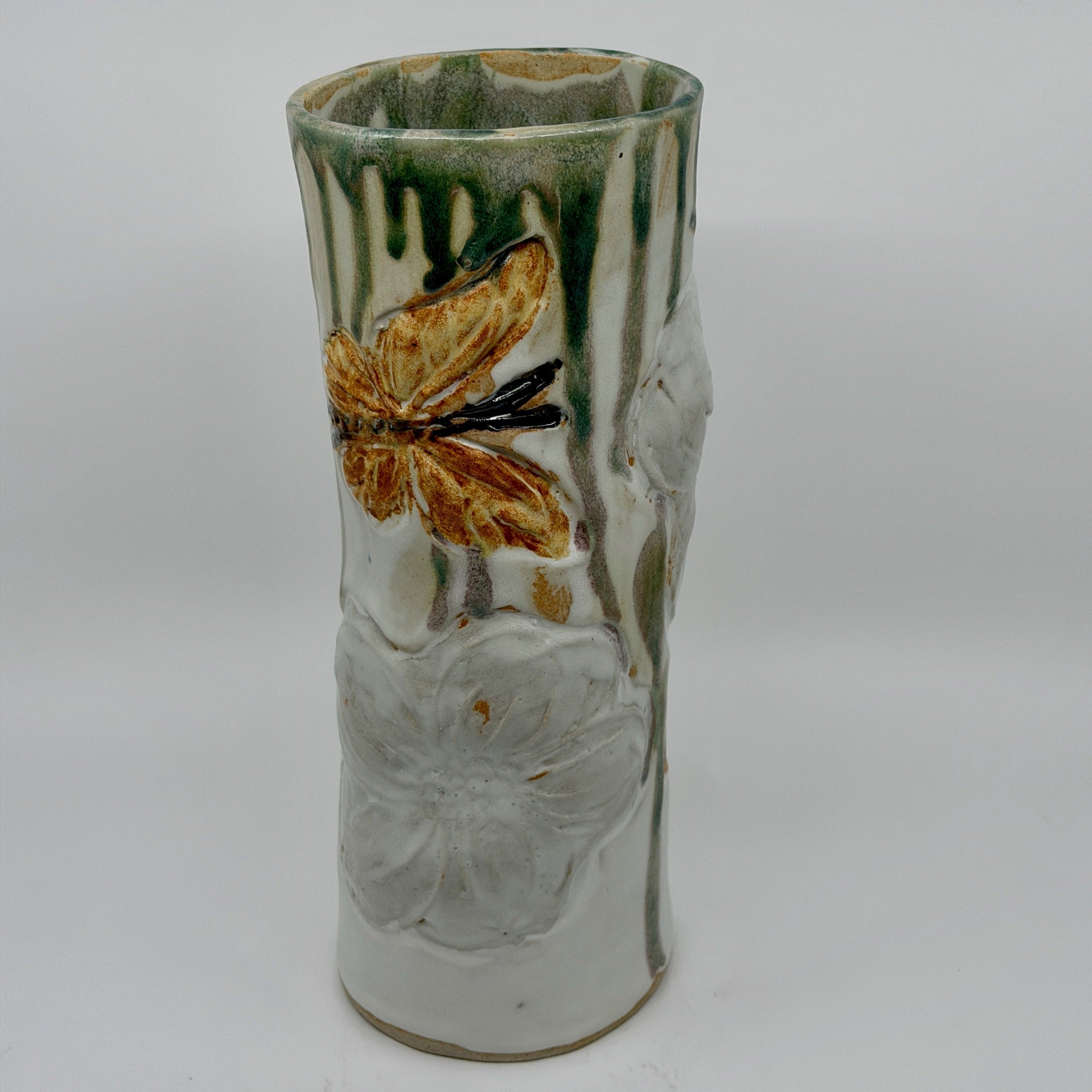 Vase With Butterfly & Flowers