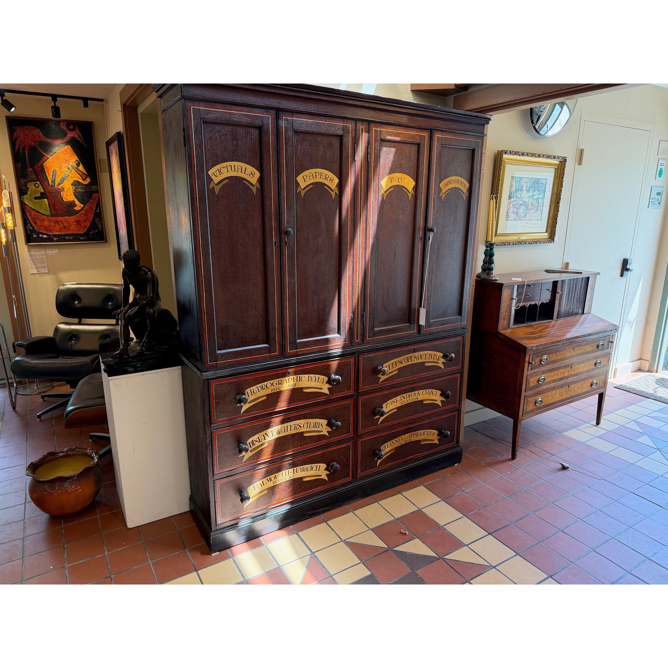 Nautical Painted Two-piece Cabinet