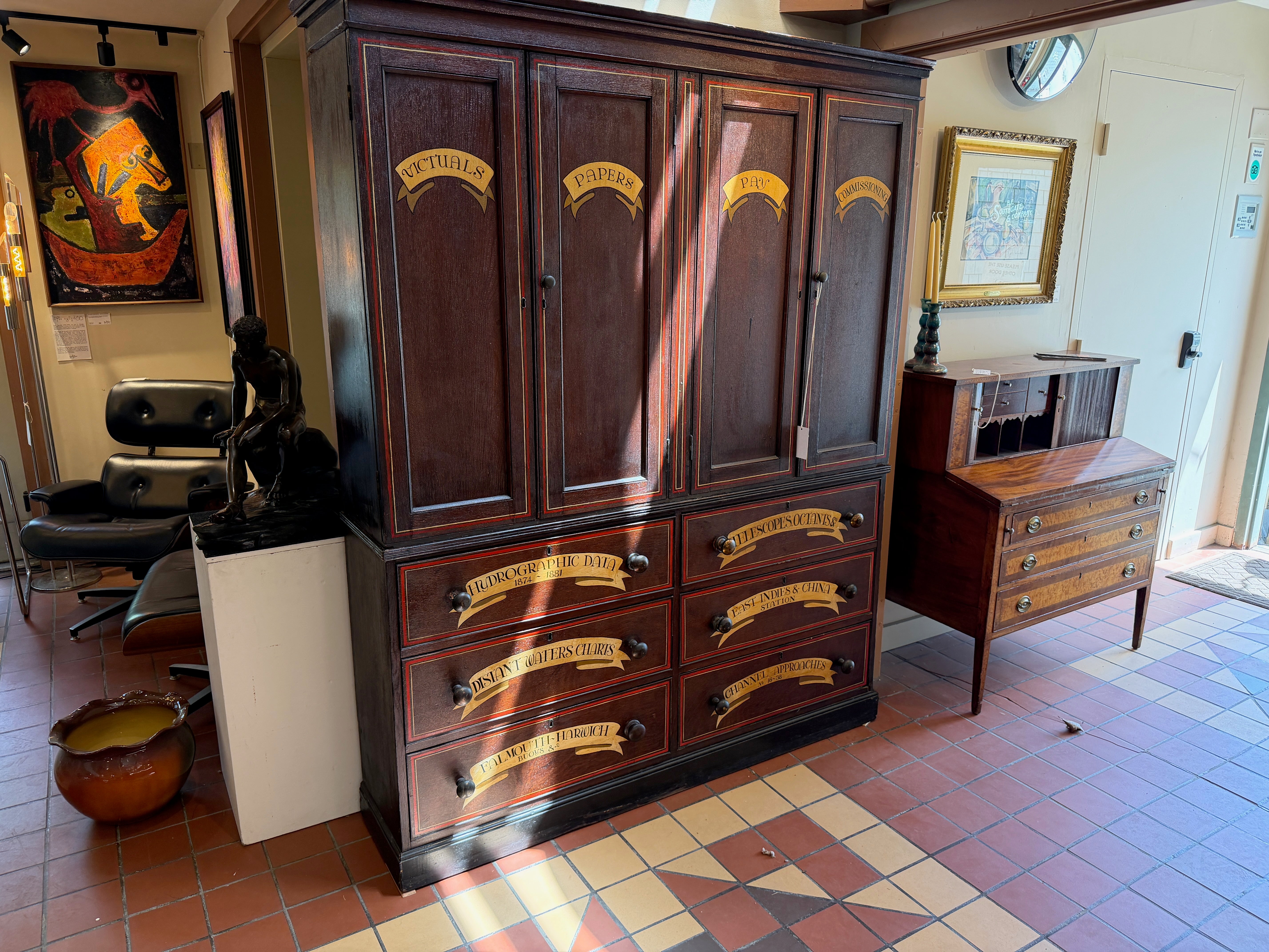 Nautical Painted Two-piece Cabinet