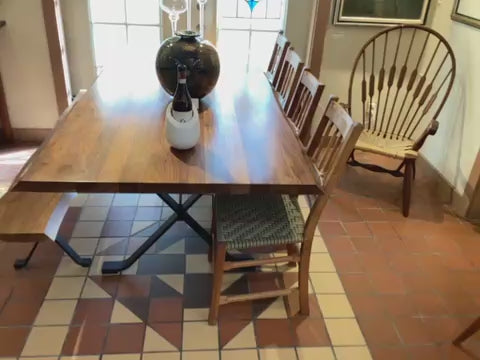 Load video: Mavin Walnut Pedestal Table &amp; Bench