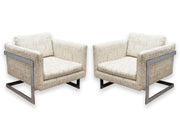 Cantilever Floating Chrome Cube Club Lounge Accent Chairs Pair (2)