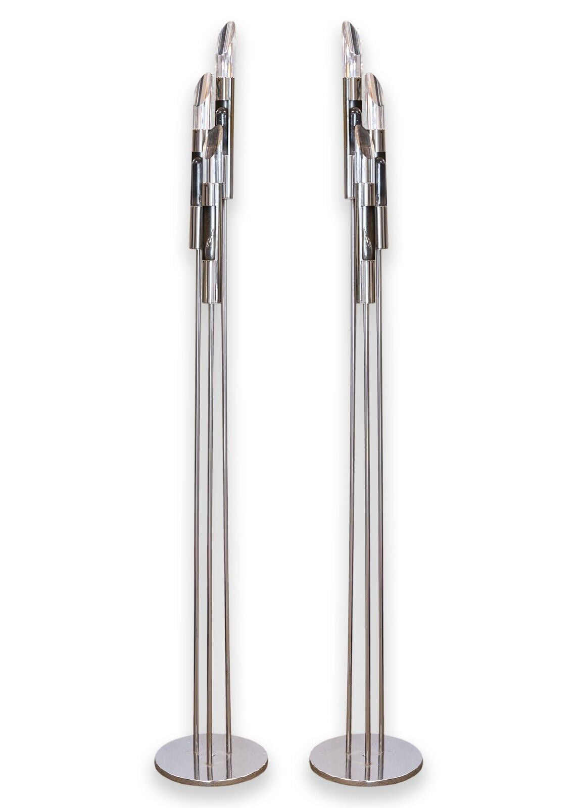 Chrome Triplet Floor Lamps with Lucite Acrylic Prism Tips