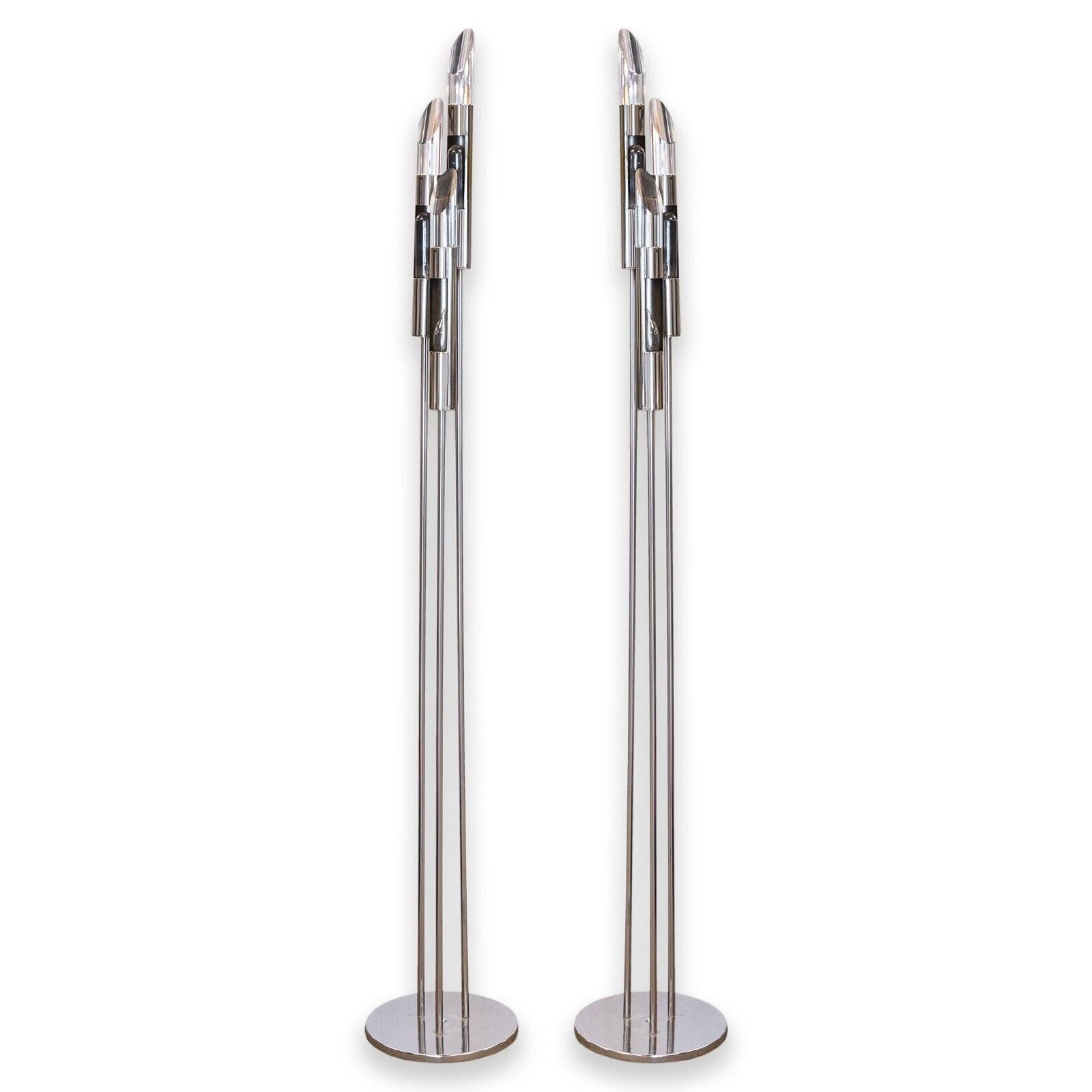 Chrome Triplet Floor Lamps with Lucite Acrylic Prism Tips