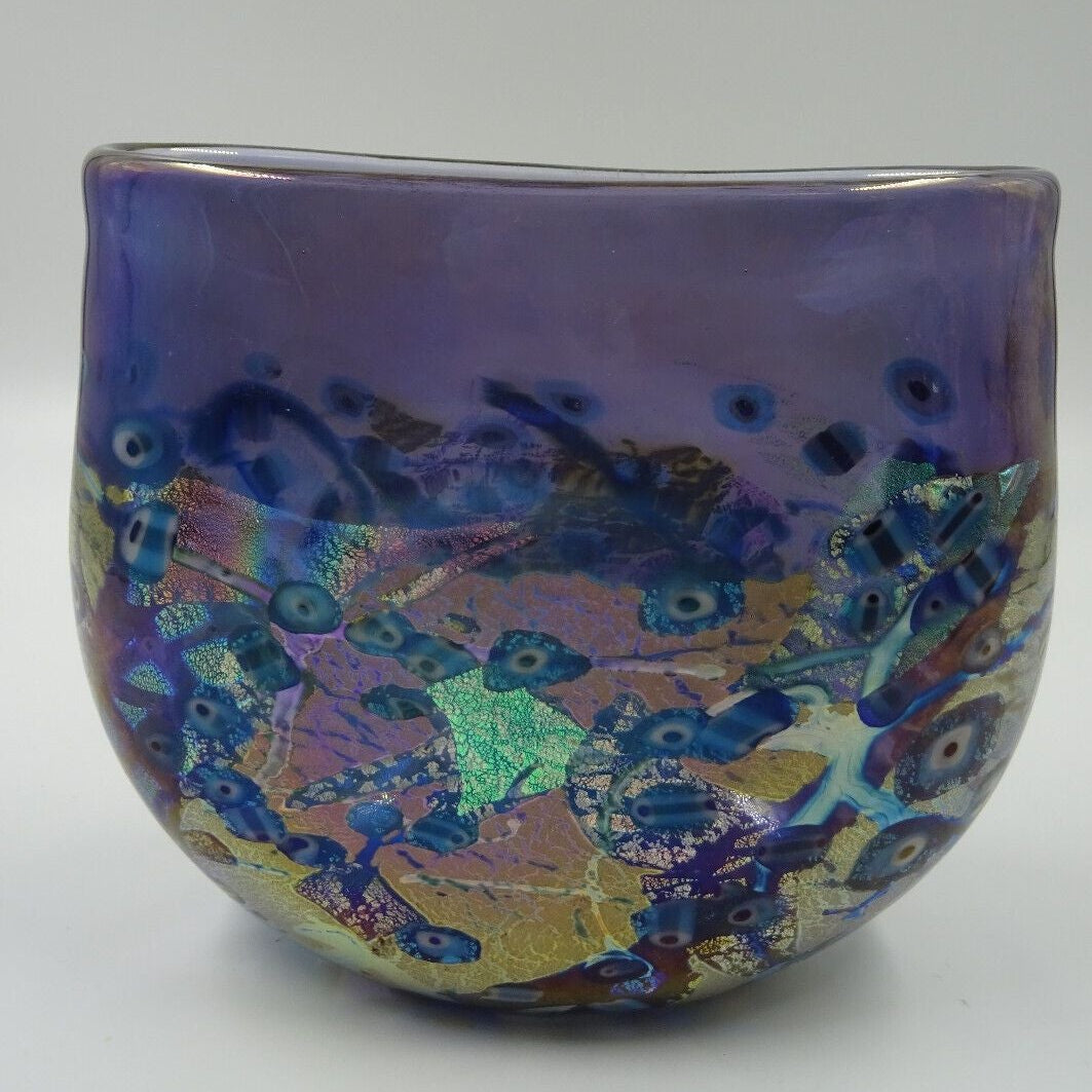 Robert Held blue and gold art glass oval vase