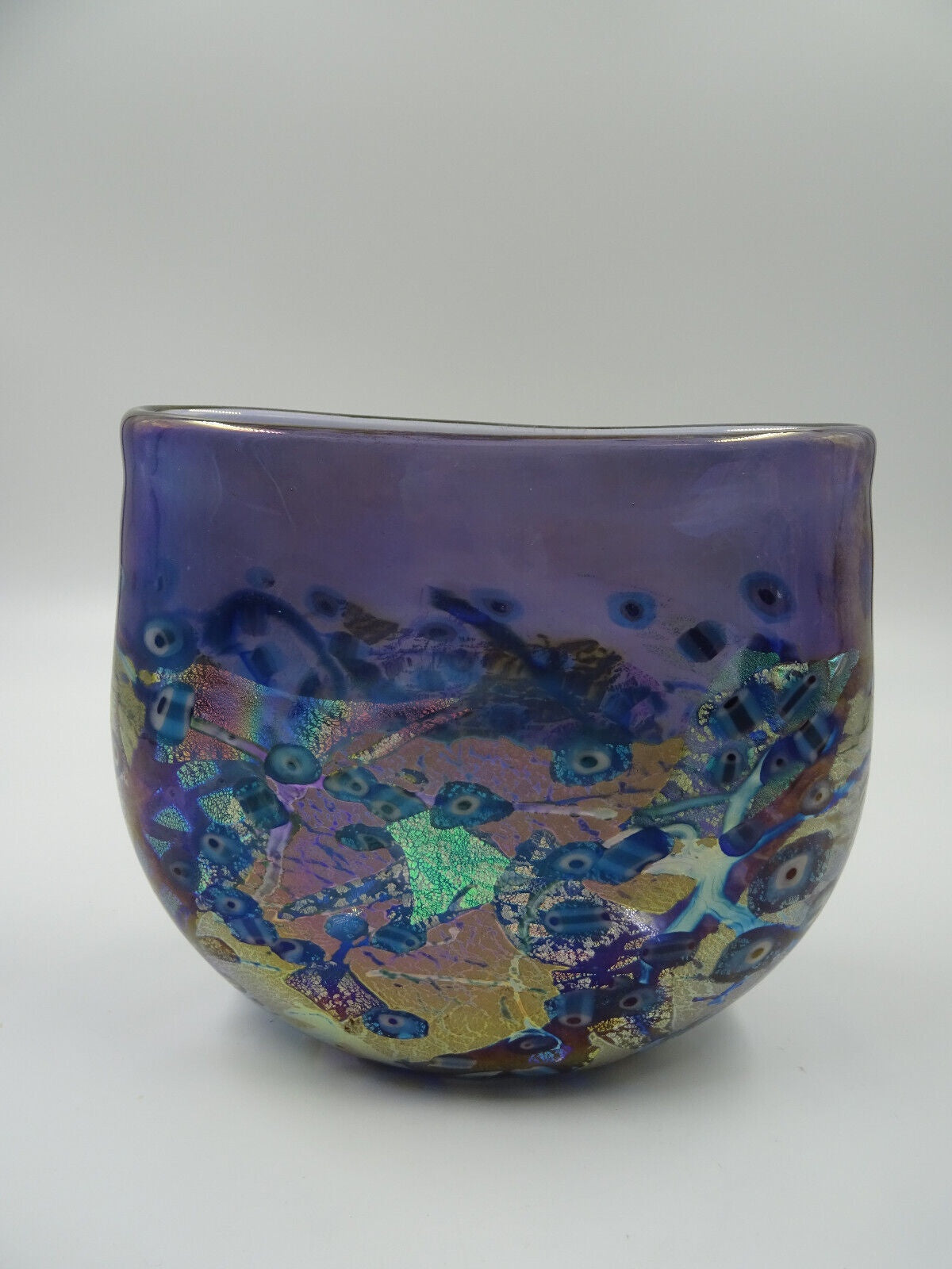 Robert Held blue and gold art glass oval vase