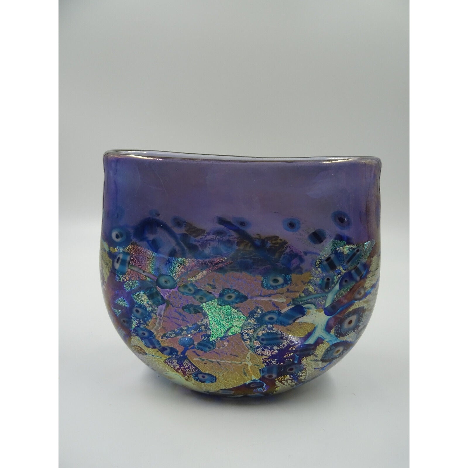 Robert Held blue and gold art glass oval vase