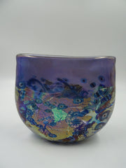 Robert Held blue and gold art glass oval vase