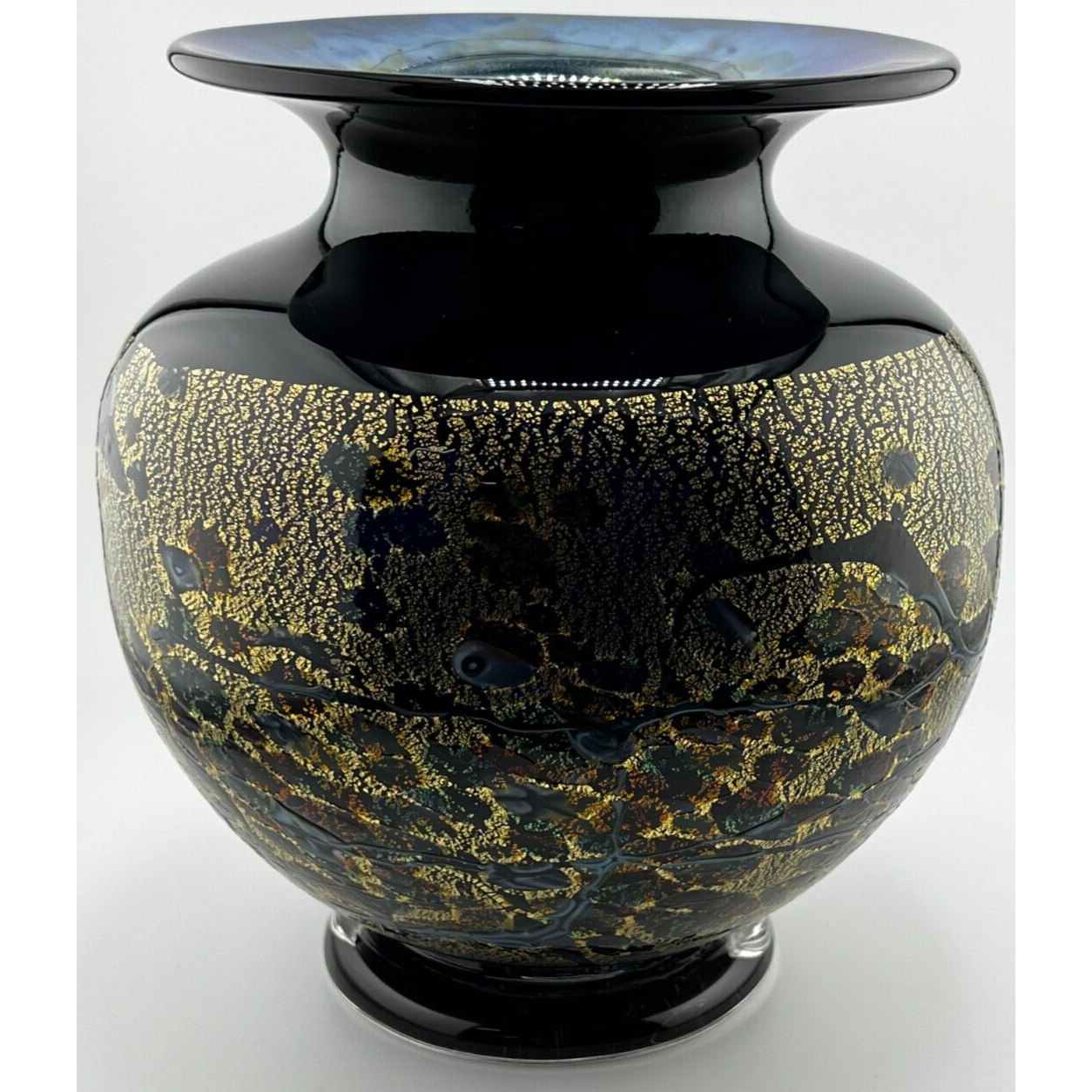 Robert Held blue and gold art glass vase